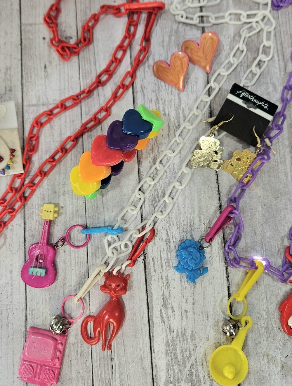 Retro Nostalgic 1980s Jewelry Lot Charm Necklaces, Earrings & Heart Bracelet
